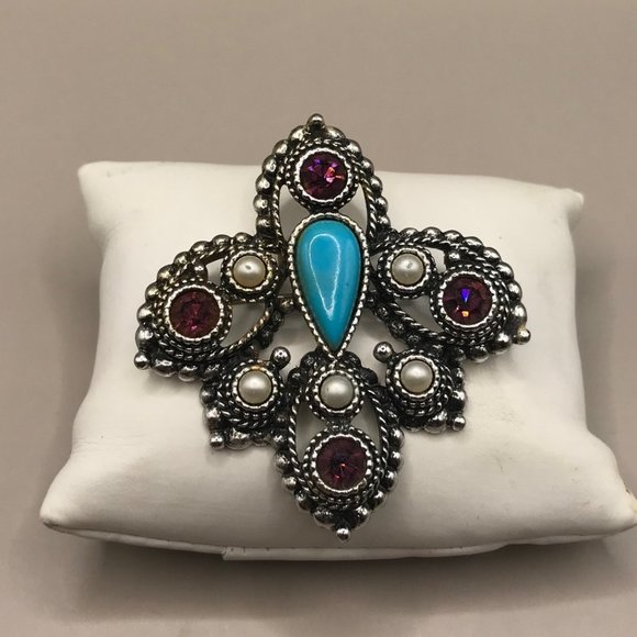 Vintage Sarah Coventry Silver-Tone Imperial 1970's Brooch Pendant - Picture 7 of 7